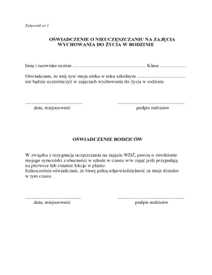 Parental Declaration of Non-Attendance for Family Life Education