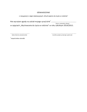 Declaration of Resignation from Family Life Education Classes