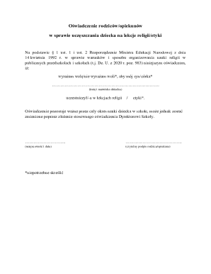 Parental Declaration for Religious or Ethics Classes