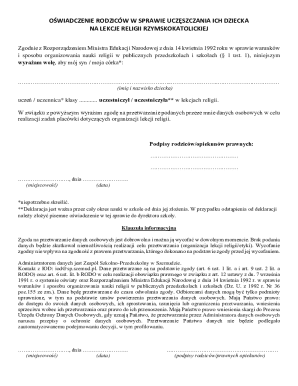 Parental Consent for Catholic Religion Classes