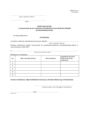 Parent Sibling Attendance Affidavit