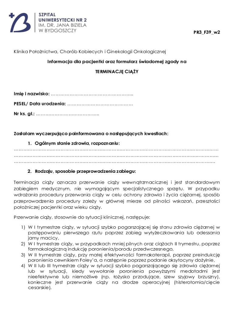 Informed Consent for Pregnancy Termination - Blank Fillable Template ...