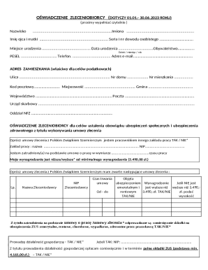 Oświadczenie Zleceniobiorcy