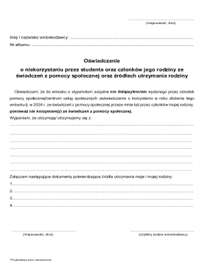 Student Social Grant Declaration Form