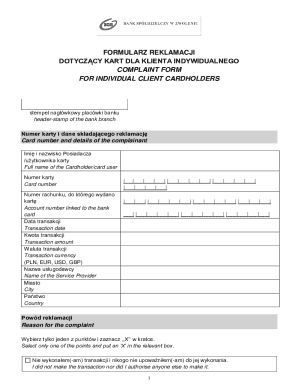 Complaint Form for Individual Client Cardholders