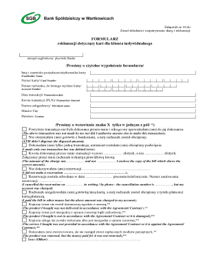 Bank Complaint Form for Individual Cardholders
