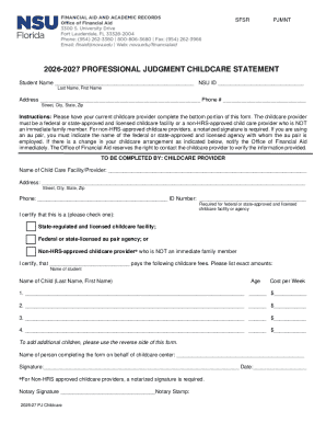 2026-2027 Professional Judgment Childcare Statement