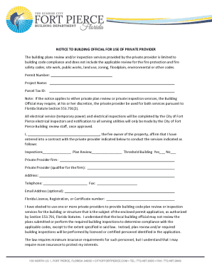 Notice to Building Official for Private Provider Use