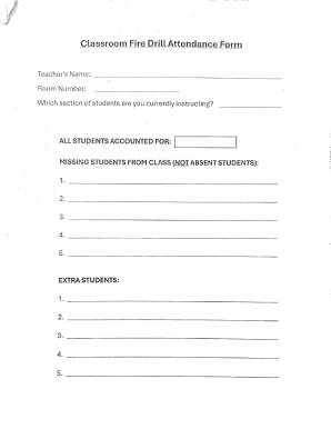 Classroom Fire Drill Attendance Form