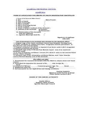Agartala Death Registration Certificate Application