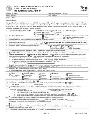 Missouri MO HealthNet Add a Person Form