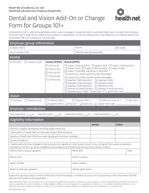 Health Net Dental and Vision Add-On or Change Form