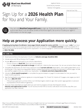 Blue Cross and Blue Shield of Montana 2026 Health Plan Application