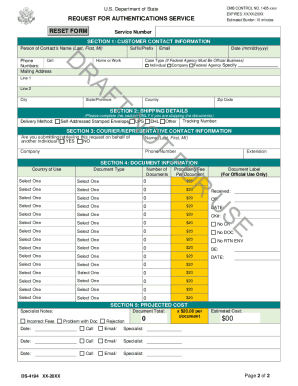 US Department of State Authentication Service Request