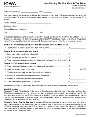 Iowa Vending Machine Monthly Tax Return