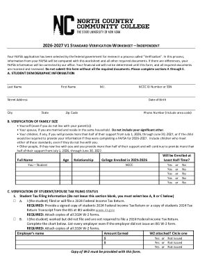 2026-2027 Verification Worksheet