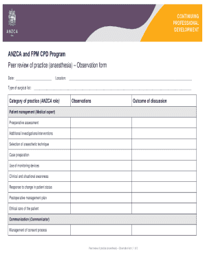 ANZCA Peer Review Observation Form