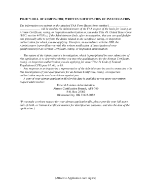 Pilot’s Bill of Rights Written Notification of Investigation