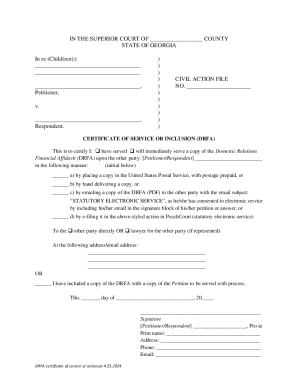 Georgia Certificate of Service for DRFA