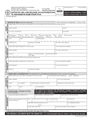 Missouri Notice of Lien Form 4809