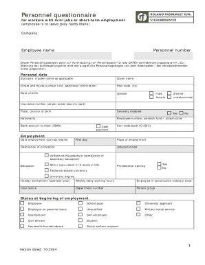 German Mini Job Employment Questionnaire