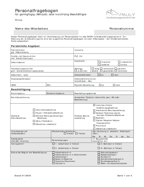 German Minijob Employee Information Form