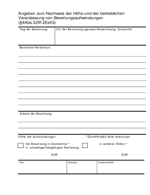 German Business Meal Expense Form