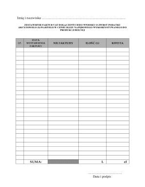Poland VAT Invoice Summary for Agricultural Fuel Tax Refund