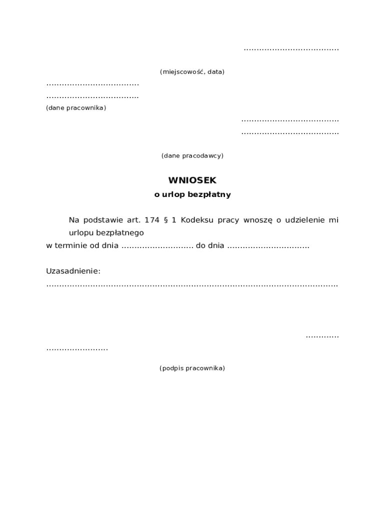 Employee Request for Unpaid Leave - Blank Fillable Template | Fill Out ...
