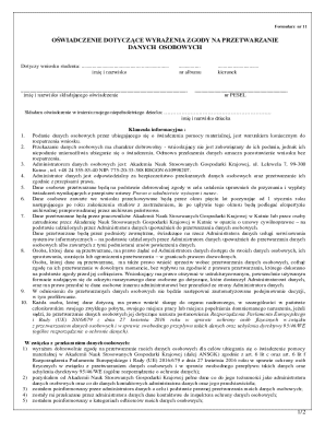 Formularz nr 11 - Consent for Personal Data Processing