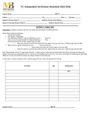 Independent Verification Worksheet 2025-2026