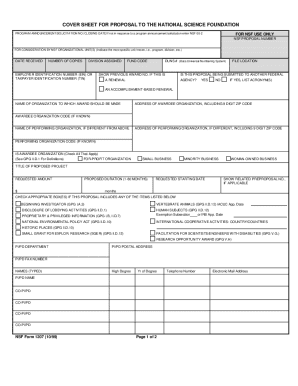 NSF Proposal Cover Sheet