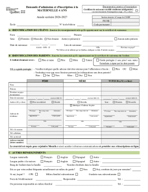 Quebec Kindergarten Admission Form