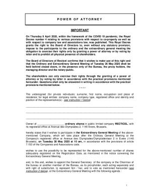 Belgian Power of Attorney for Shareholder Meeting
