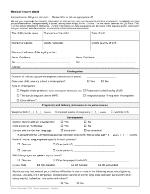 School Entrance Medical History Form