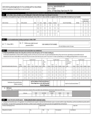 School Form 521/2025 Household Application for Free and Reduced Price School Meals