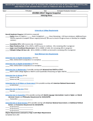 Bachelor of Arts in Journalism Multimedia Storytelling Major Map