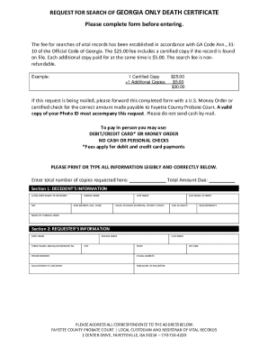 Georgia Death Certificate Request Form