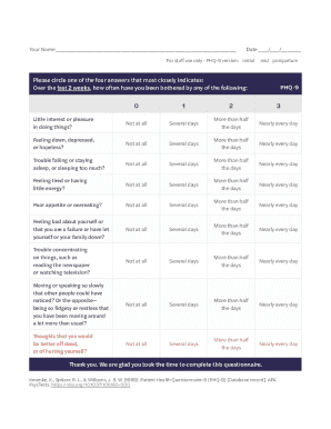 PHQ-9 Depression Screening Form