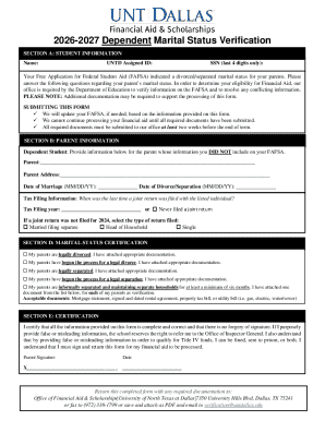 2026-2027 Dependent Marital Status Verification Form