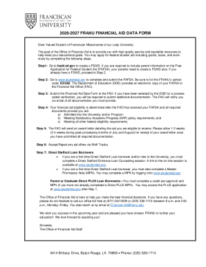 2026-2027 FRANU Financial Aid Data Form