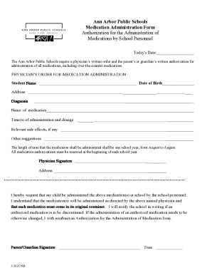 Ann Arbor Public Schools Medication Administration Form