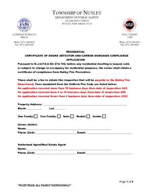 Nutley Smoke Detector and Carbon Monoxide Compliance Application