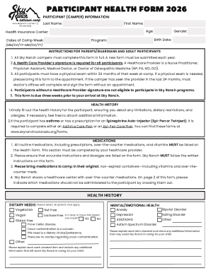 Participant Health Form 2026