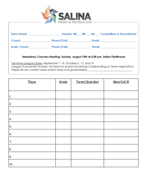 Youth Sports Team Registration Form