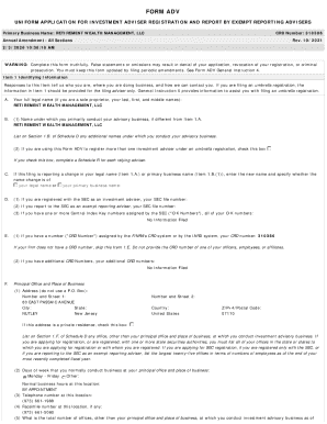 Form ADV Investment Adviser Registration
