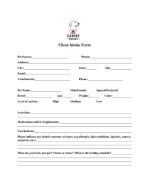 Client Intake Form for Pet Massage