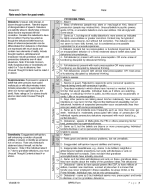 BPRS Psychiatric Rating Scale Form