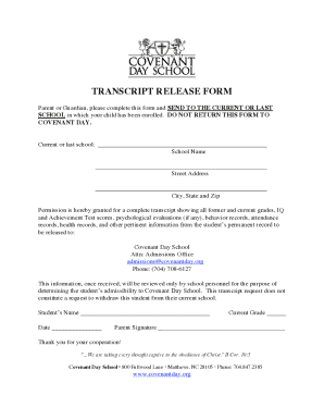 Transcript Release Form