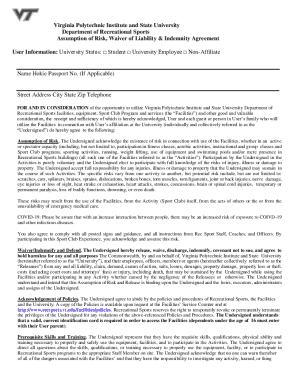 Virginia Tech Recreational Sports Waiver